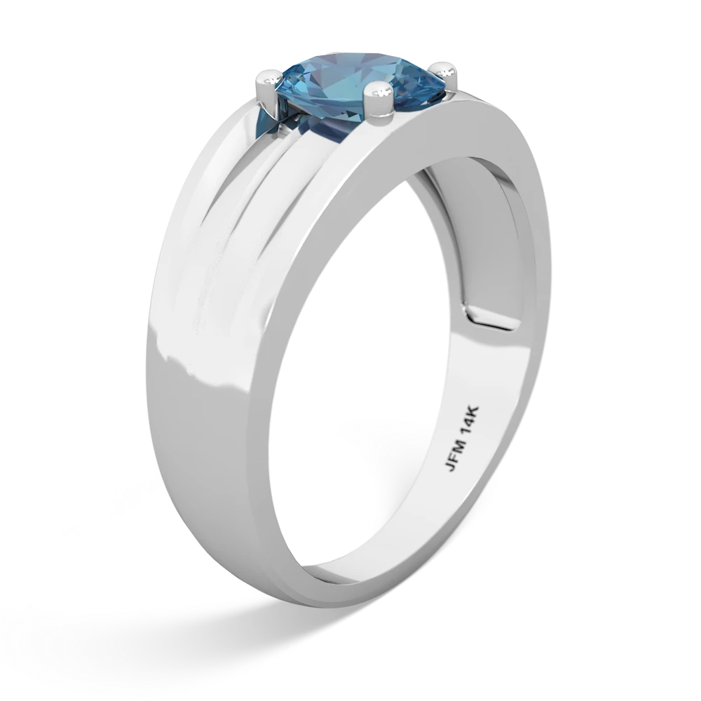 Blue Topaz Men's Two Lane 14K White Gold ring R0363