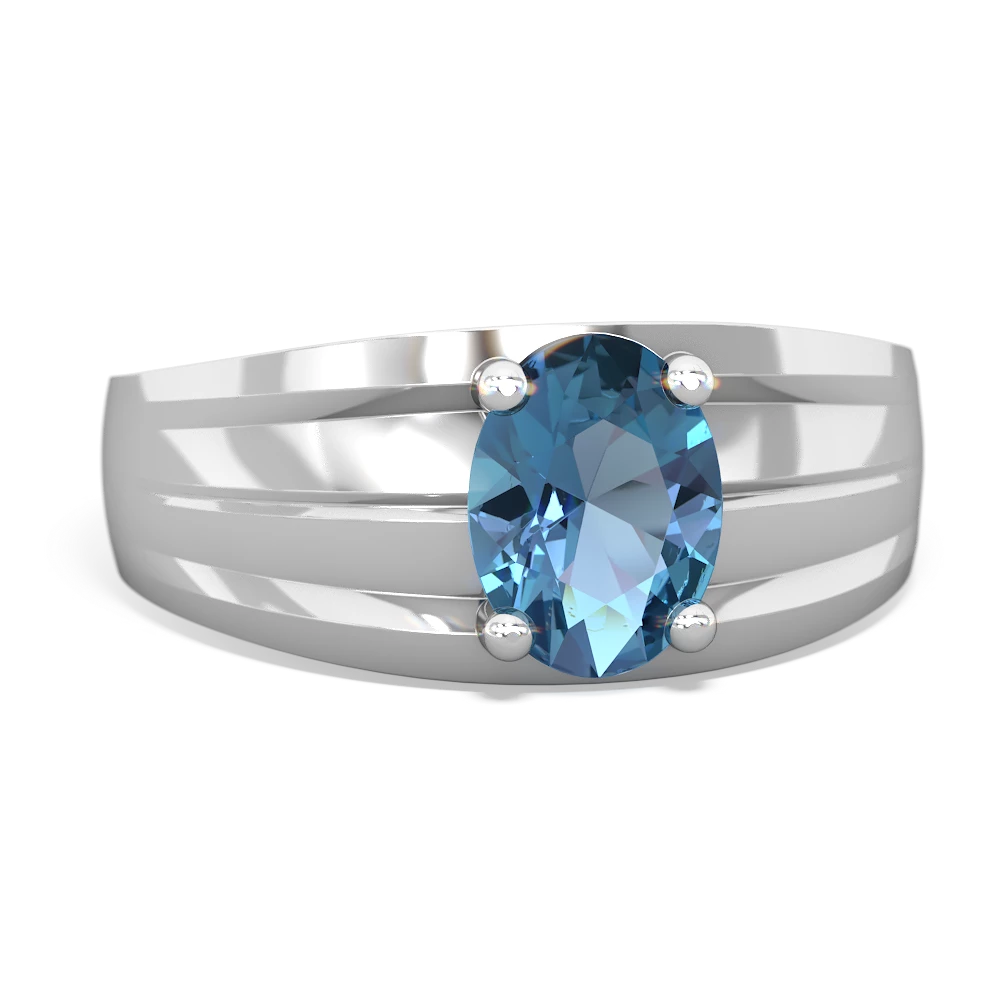 Blue Topaz Men's Two Lane 14K White Gold ring R0363