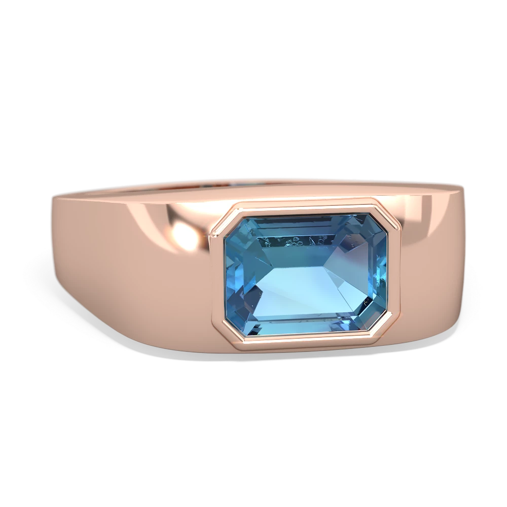 Blue Topaz Men's Emerald-Cut Bezel 14K Rose Gold ring R0410
