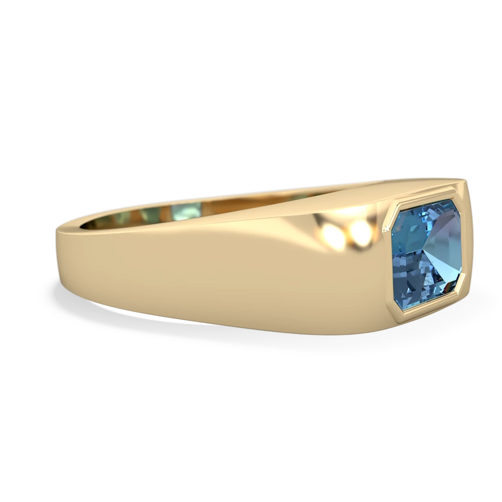 Blue Topaz Men's Emerald-Cut Bezel 14K Yellow Gold ring R0410