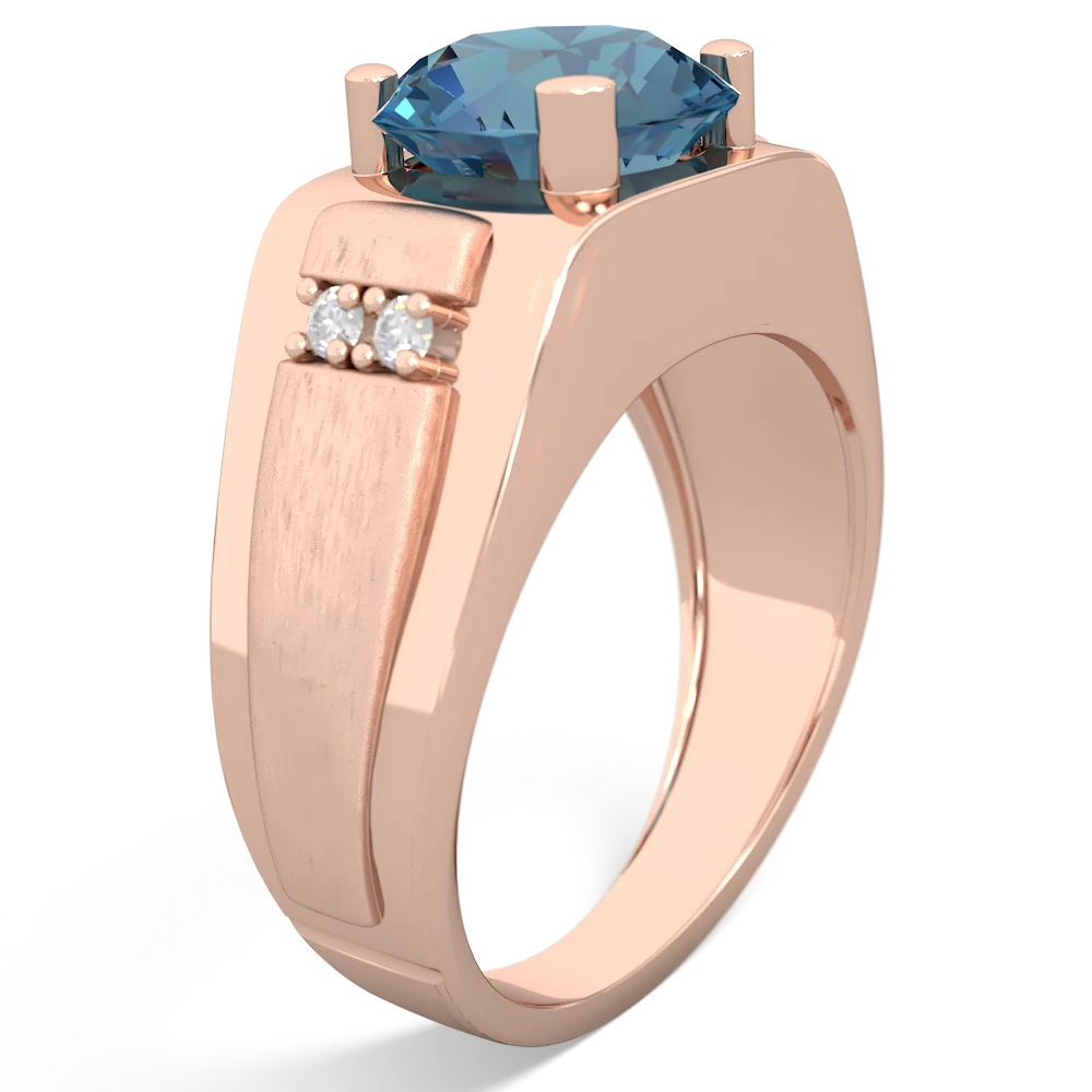 Blue Topaz Men's 9Mm Round 14K Rose Gold ring R1822