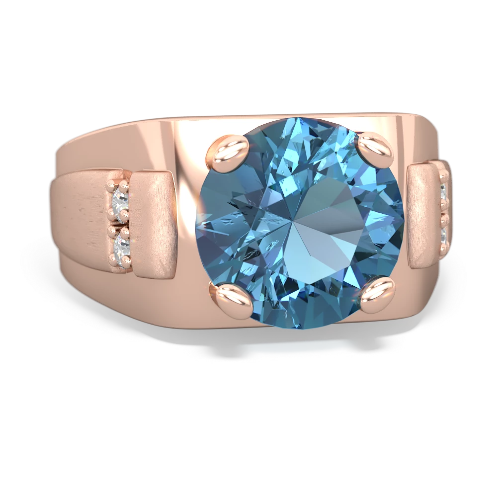 Blue Topaz Men's 9Mm Round 14K Rose Gold ring R1822