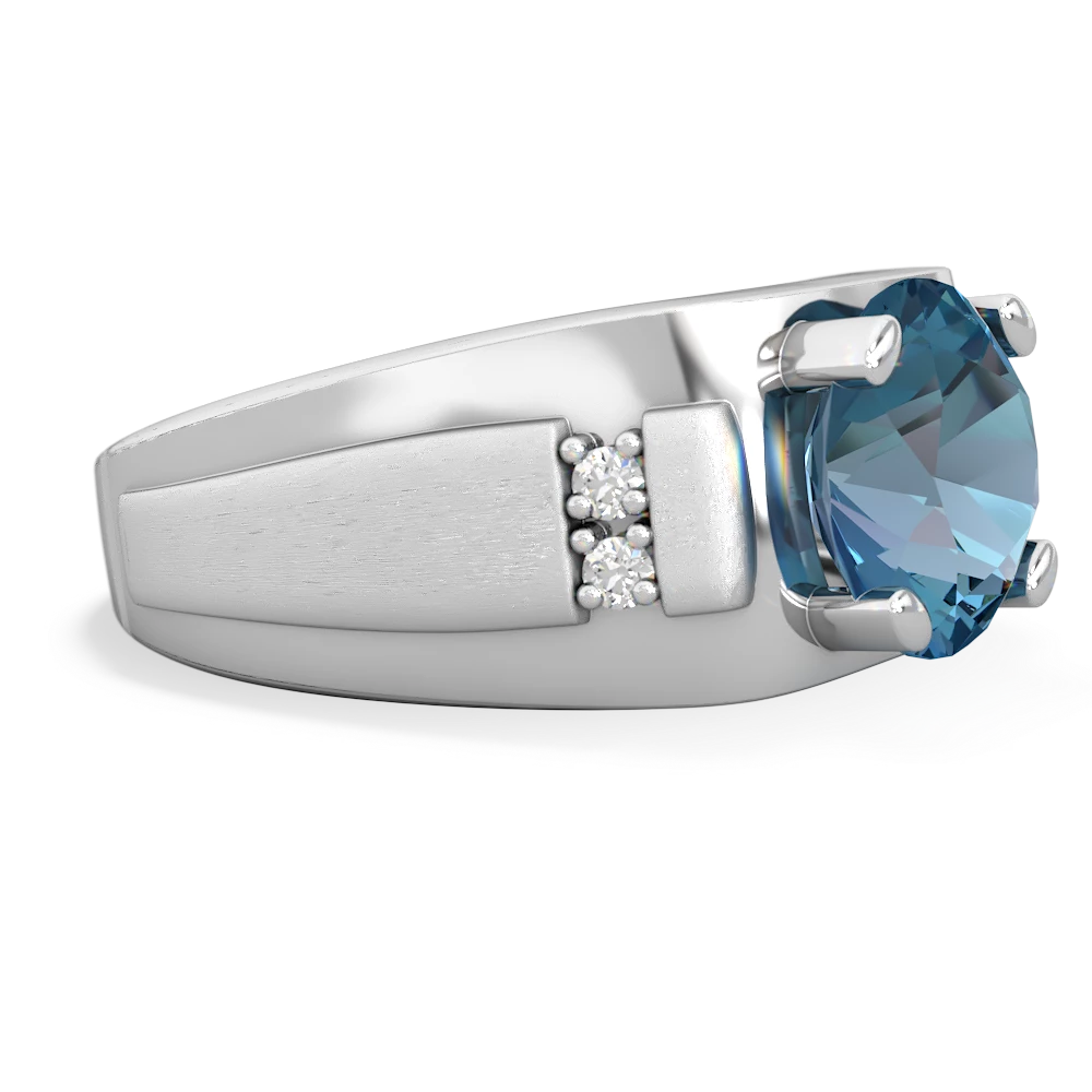 Blue Topaz Men's 9Mm Round 14K White Gold ring R1822