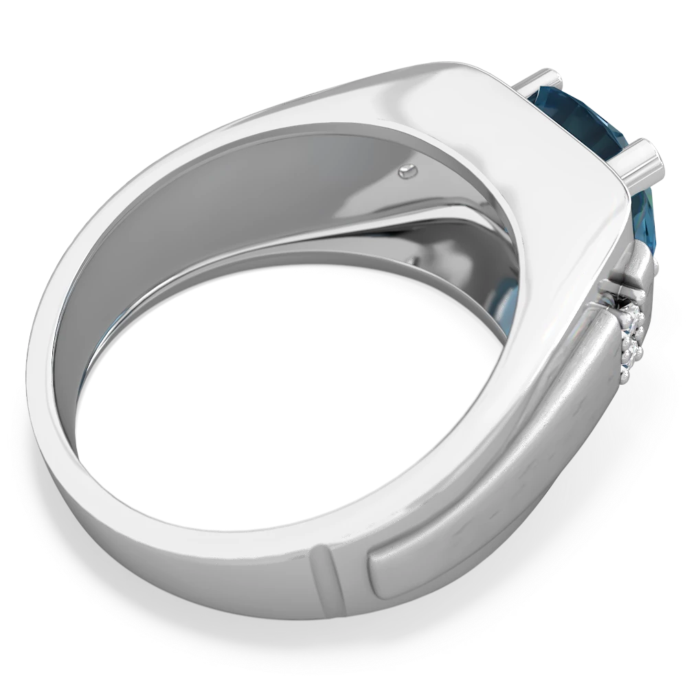 Blue Topaz Men's 9Mm Round 14K White Gold ring R1822