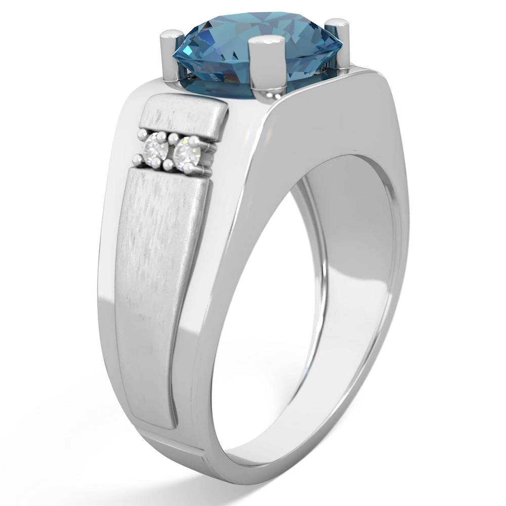 Blue Topaz Men's 9Mm Round 14K White Gold ring R1822