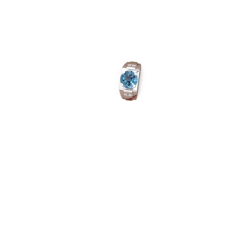 Blue Topaz Men's 9Mm Round 14K White Gold ring R1822