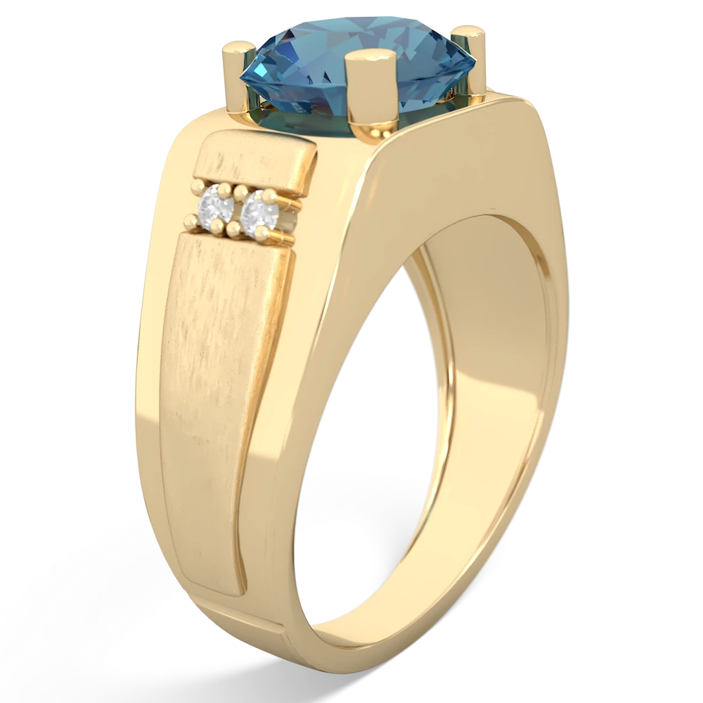 Blue Topaz Men's 9Mm Round 14K Yellow Gold ring R1822