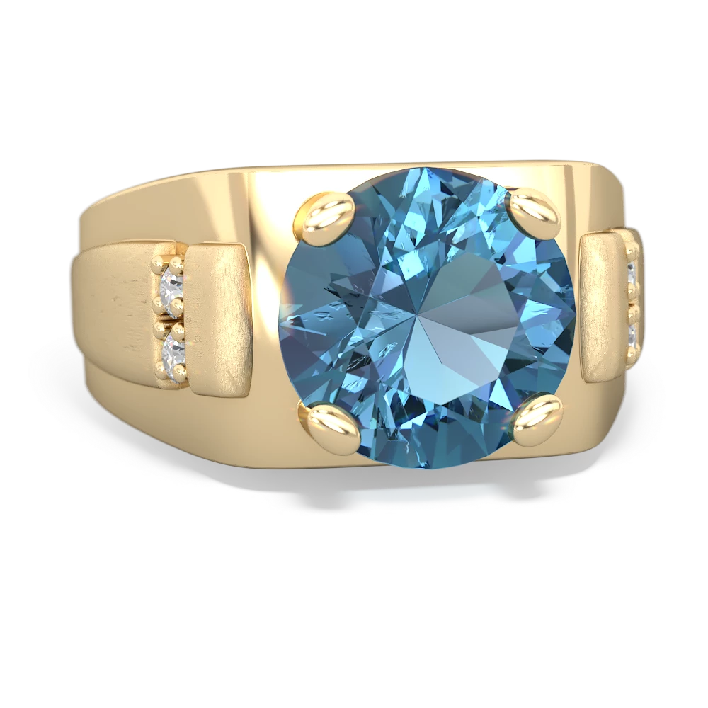 Blue Topaz Men's 9Mm Round 14K Yellow Gold ring R1822