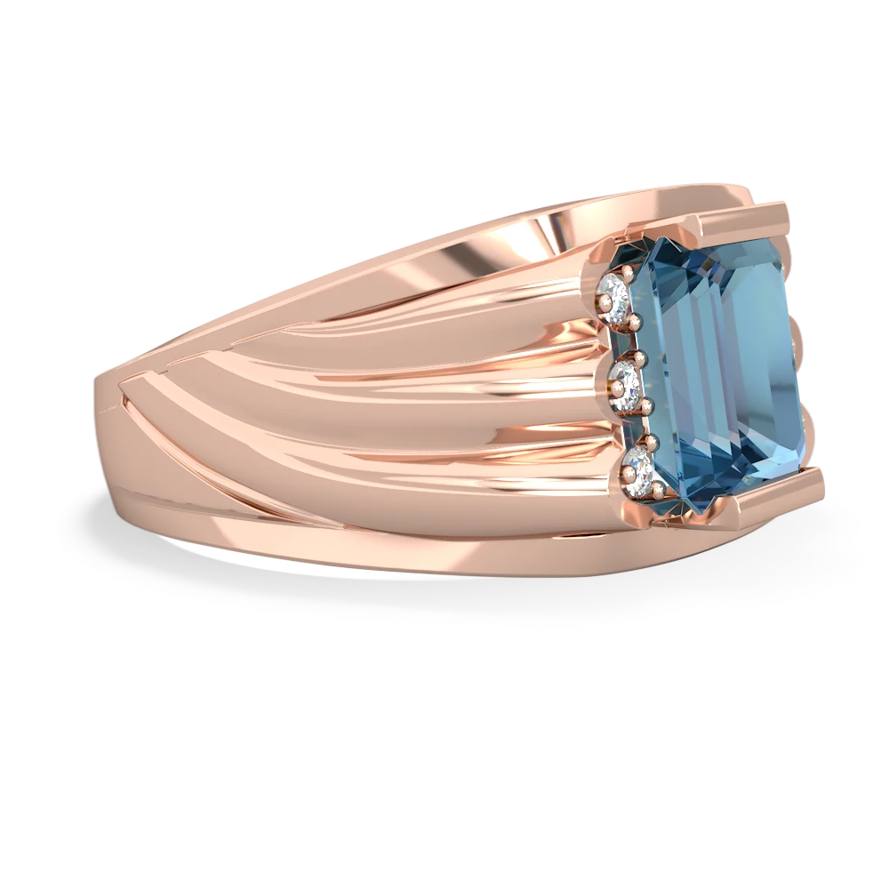 Blue Topaz Men's 9X7mm Emerald-Cut 14K Rose Gold ring R1835