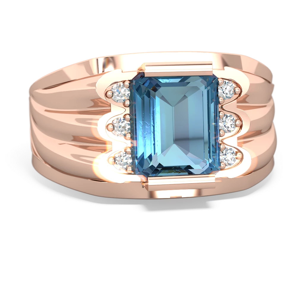 Blue Topaz Men's 9X7mm Emerald-Cut 14K Rose Gold ring R1835