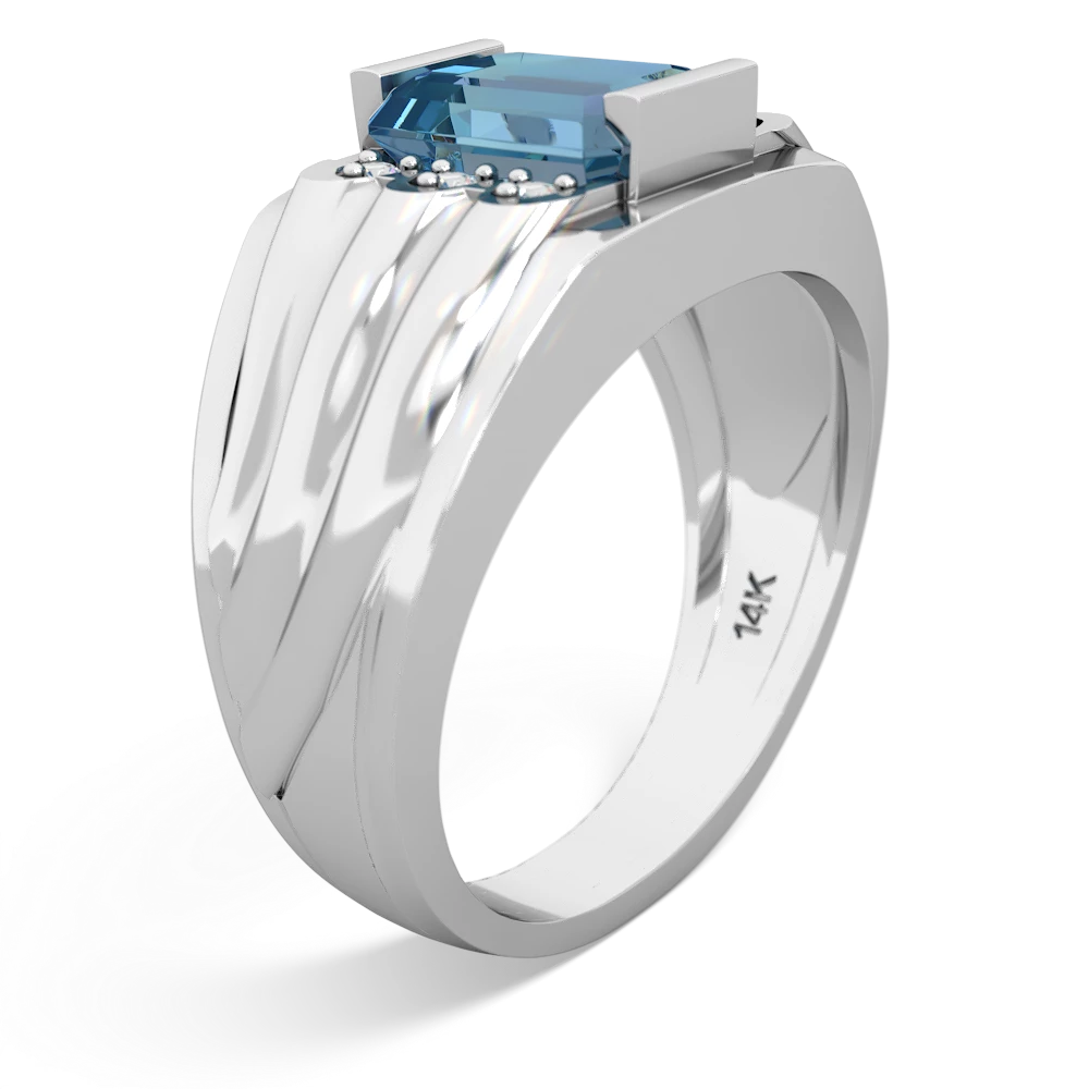 Blue Topaz Men's 9X7mm Emerald-Cut 14K White Gold ring R1835