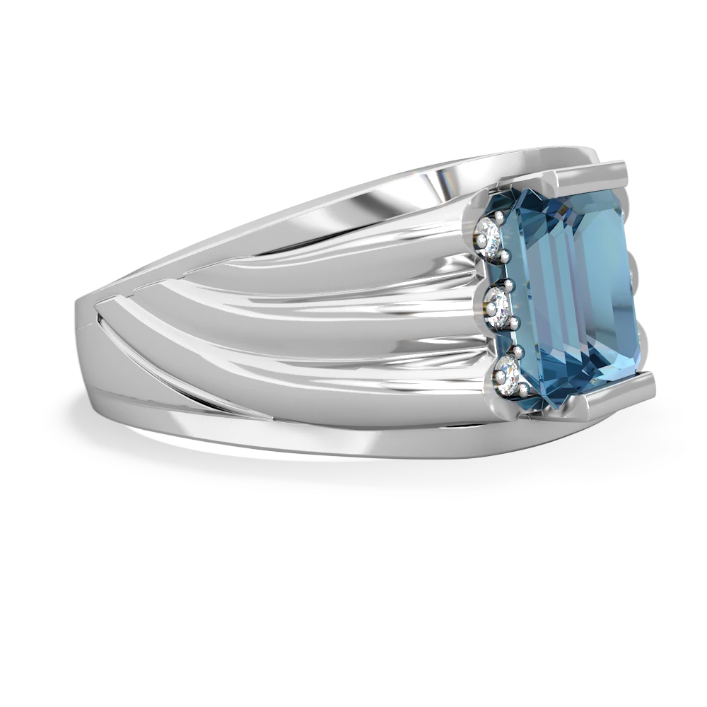 Blue Topaz Men's 9X7mm Emerald-Cut 14K White Gold ring R1835