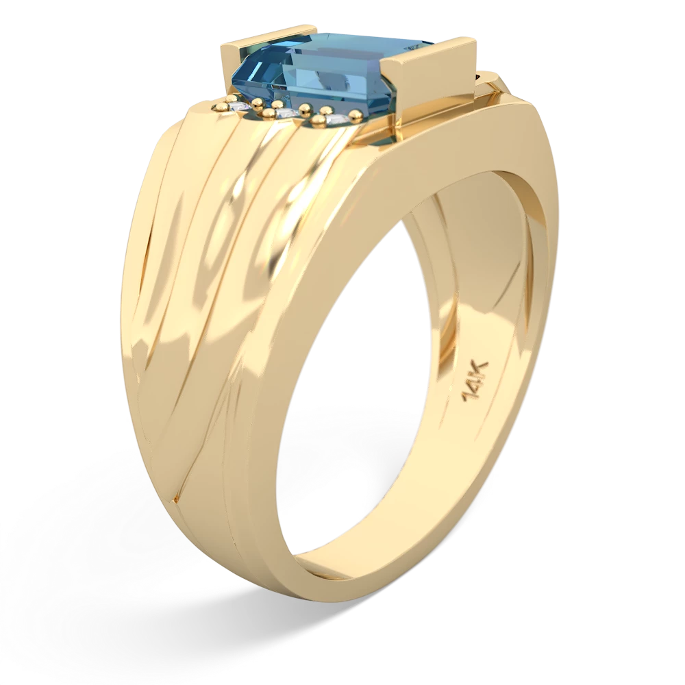 Blue Topaz Men's 9X7mm Emerald-Cut 14K Yellow Gold ring R1835