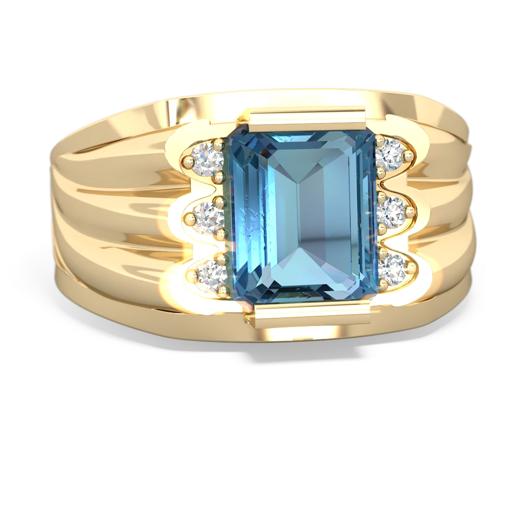 Blue Topaz Men's 9X7mm Emerald-Cut 14K Yellow Gold ring R1835