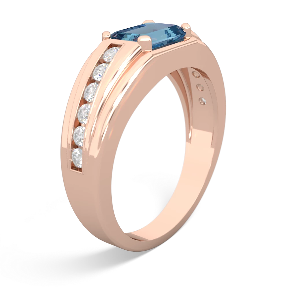 Blue Topaz Men's Diamond Channel 14K Rose Gold ring R0500