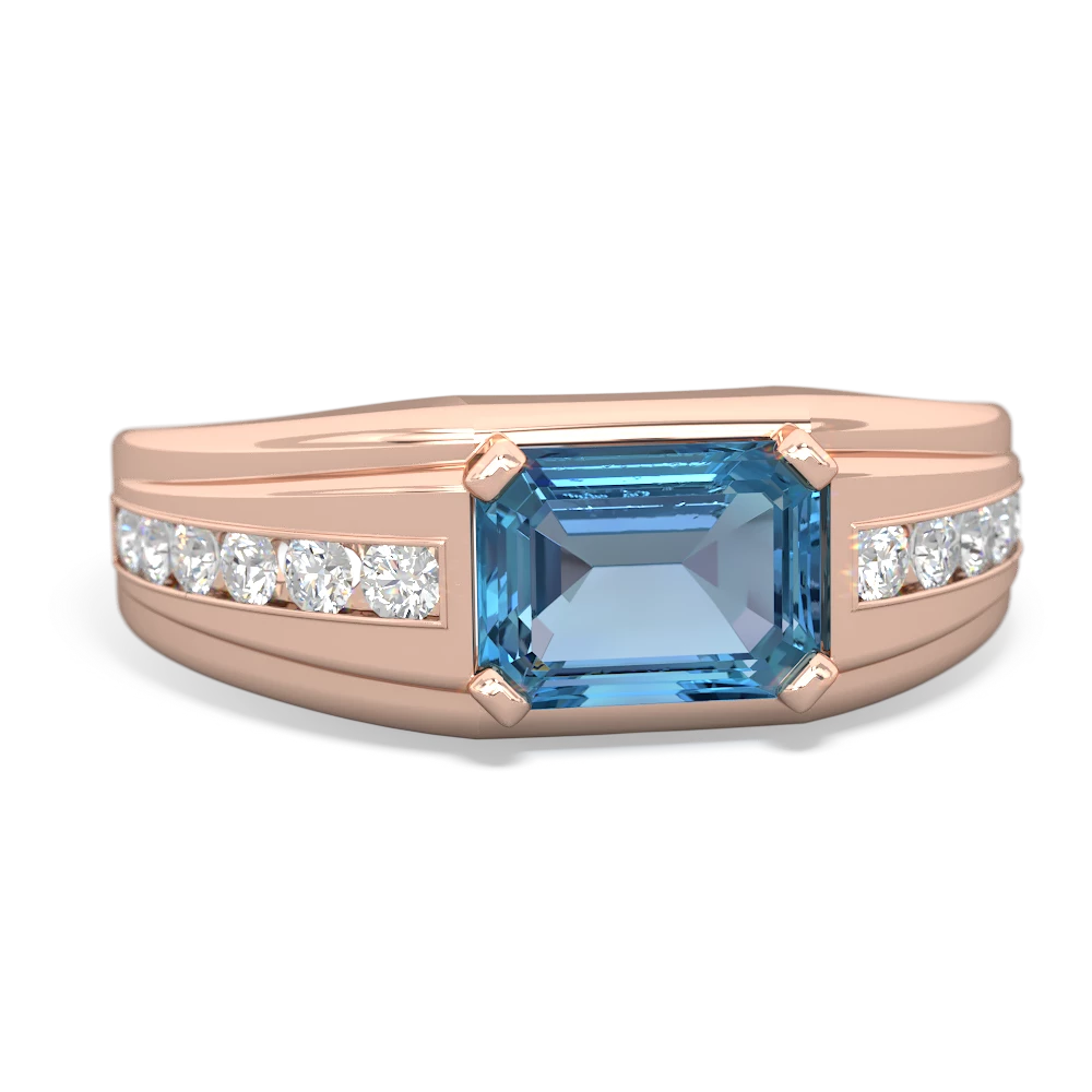 Blue Topaz Men's Diamond Channel 14K Rose Gold ring R0500