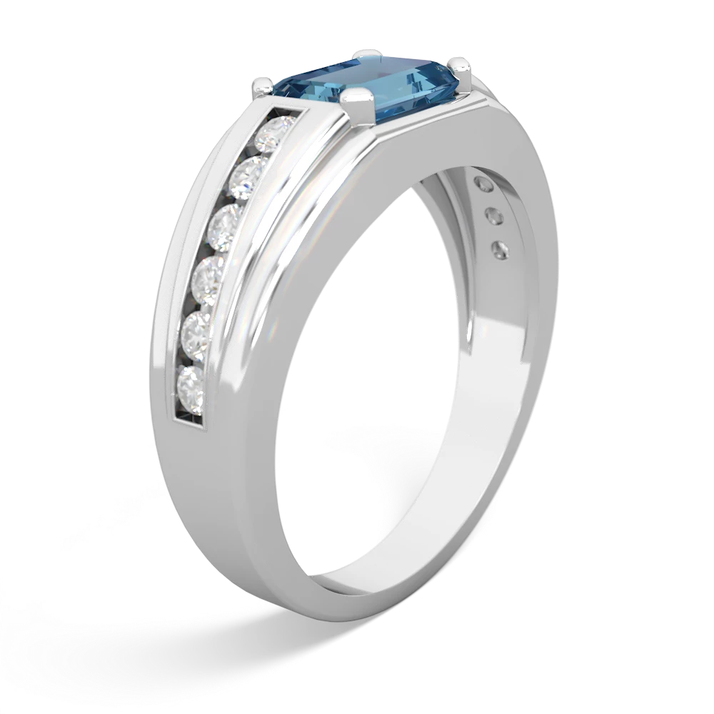 Blue Topaz Men's Diamond Channel 14K White Gold ring R0500