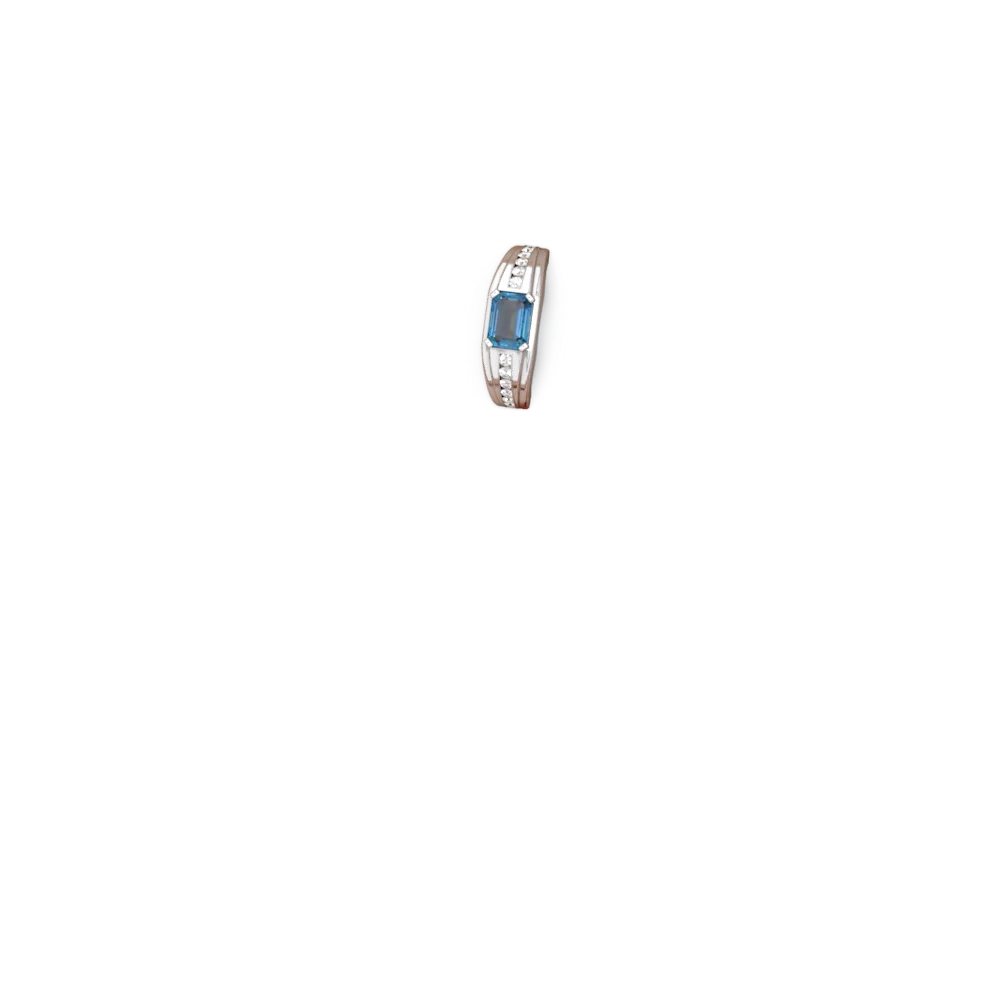 Blue Topaz Men's Diamond Channel 14K White Gold ring R0500