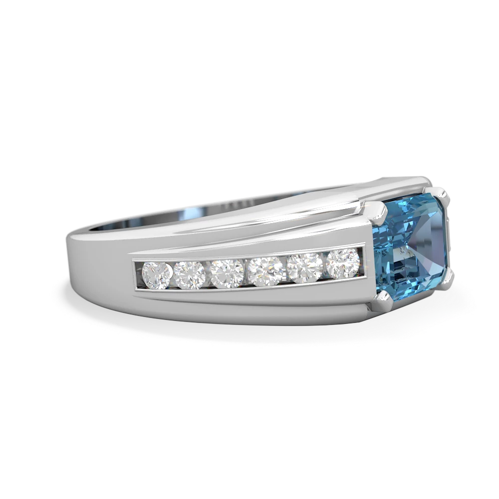 Blue Topaz Men's Diamond Channel 14K White Gold ring R0500