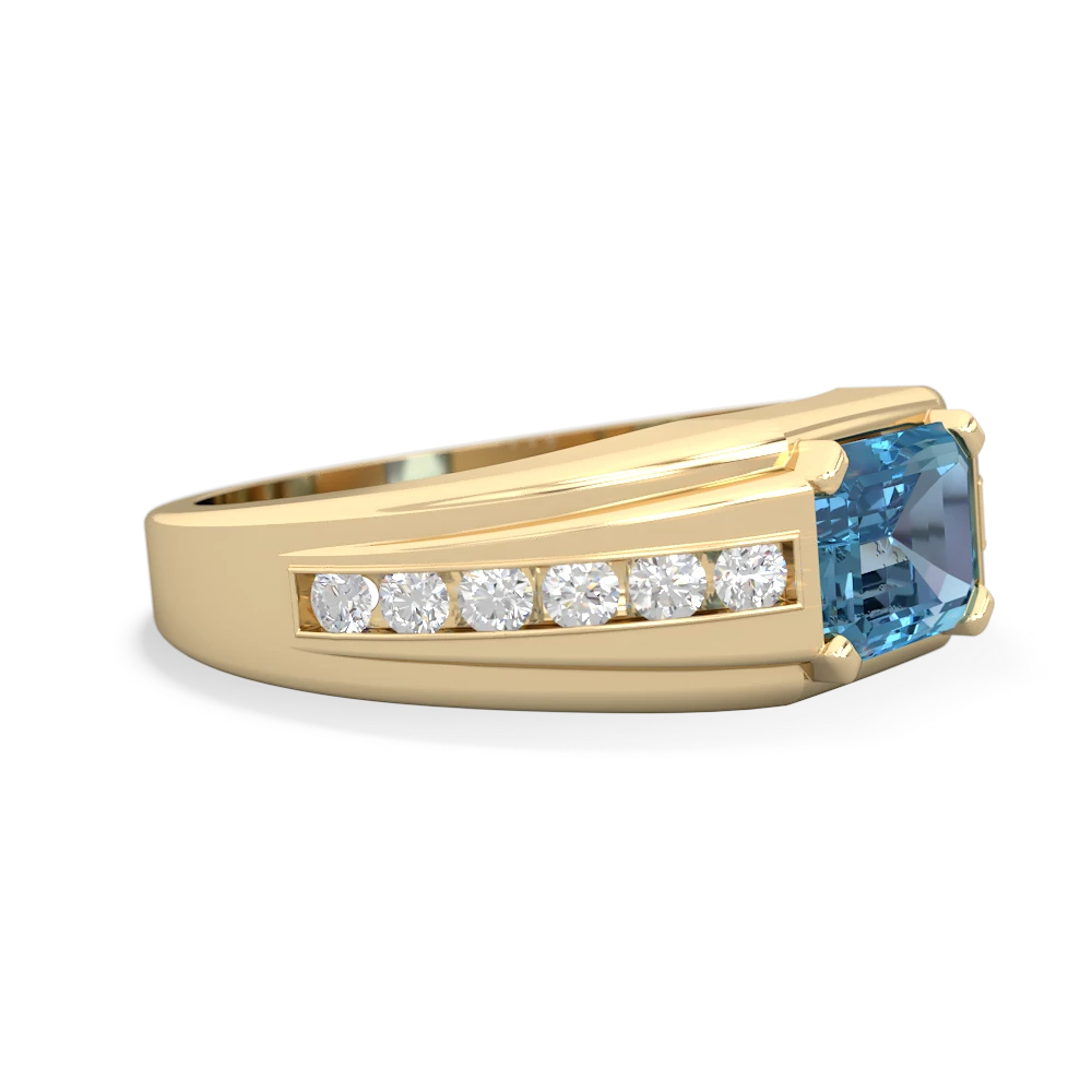 Blue Topaz Men's Diamond Channel 14K Yellow Gold ring R0500