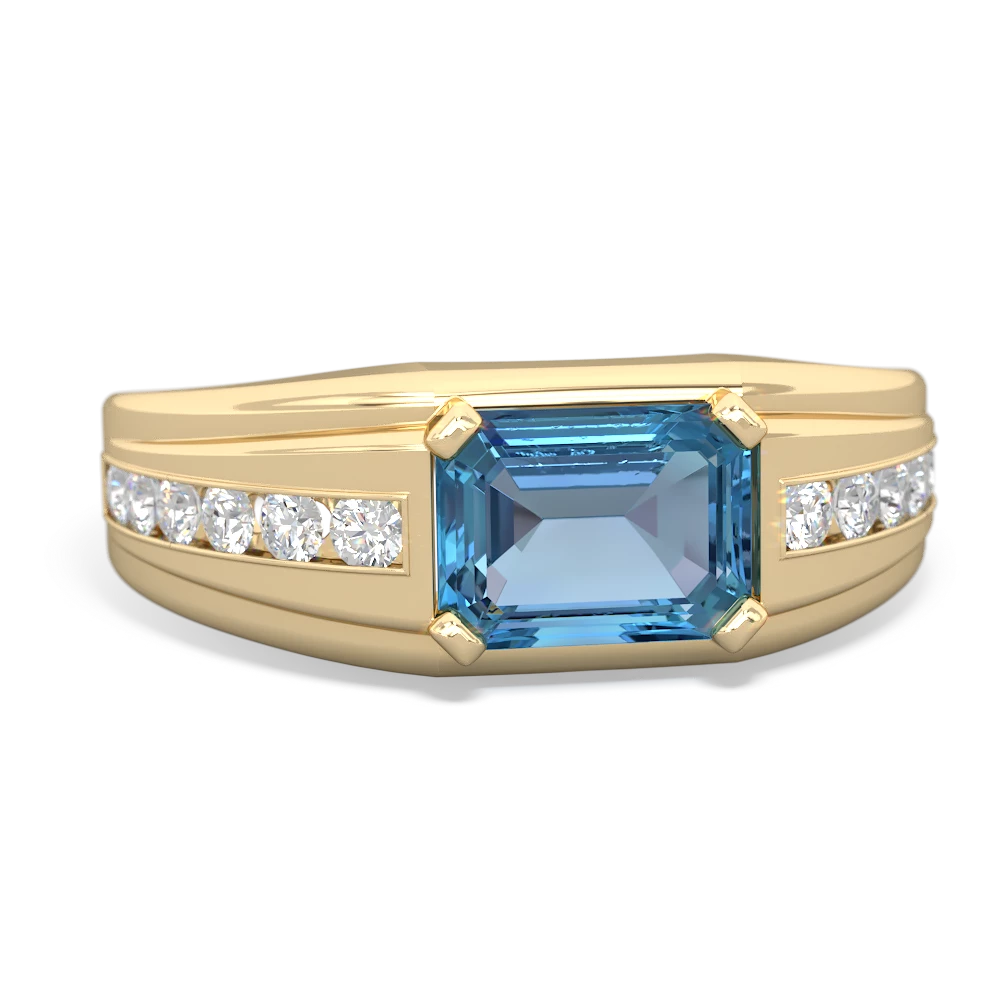 Blue Topaz Men's Squared Circle ring - 14K White Gold |JewelsForMe