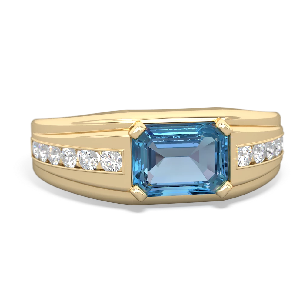 Blue Topaz Men's Diamond Channel 14K Yellow Gold ring R0500