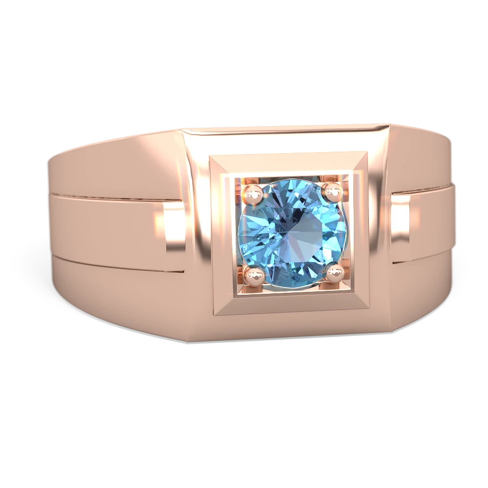 Blue Topaz Men's Squared Circle 14K Rose Gold ring R0480