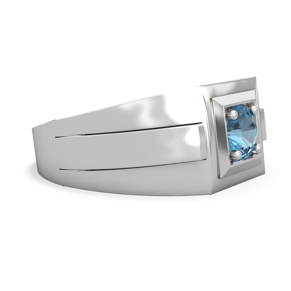 Blue Topaz Men's Squared Circle 14K White Gold ring R0480