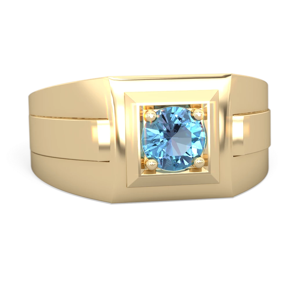 Blue Topaz Men's Squared Circle 14K Yellow Gold ring R0480