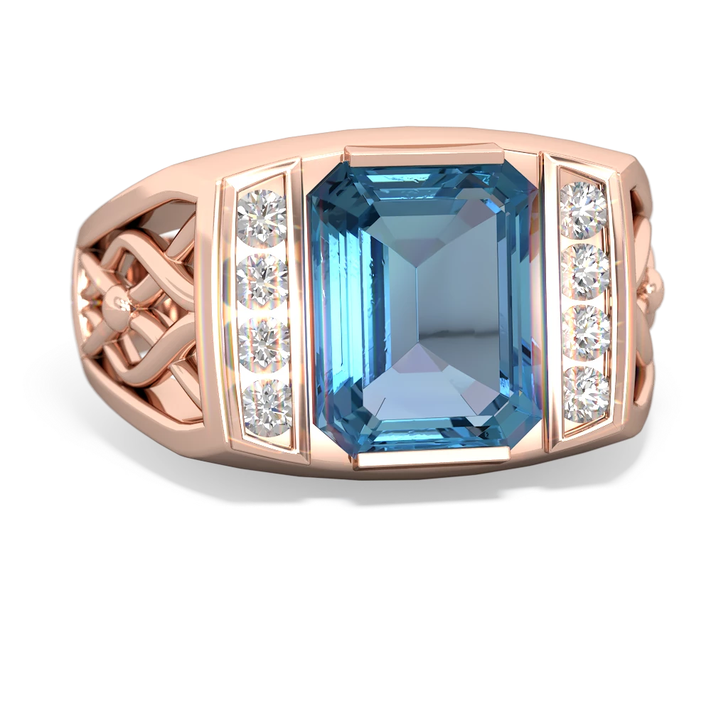 Blue Topaz Men's Vine 14K Rose Gold ring R0490
