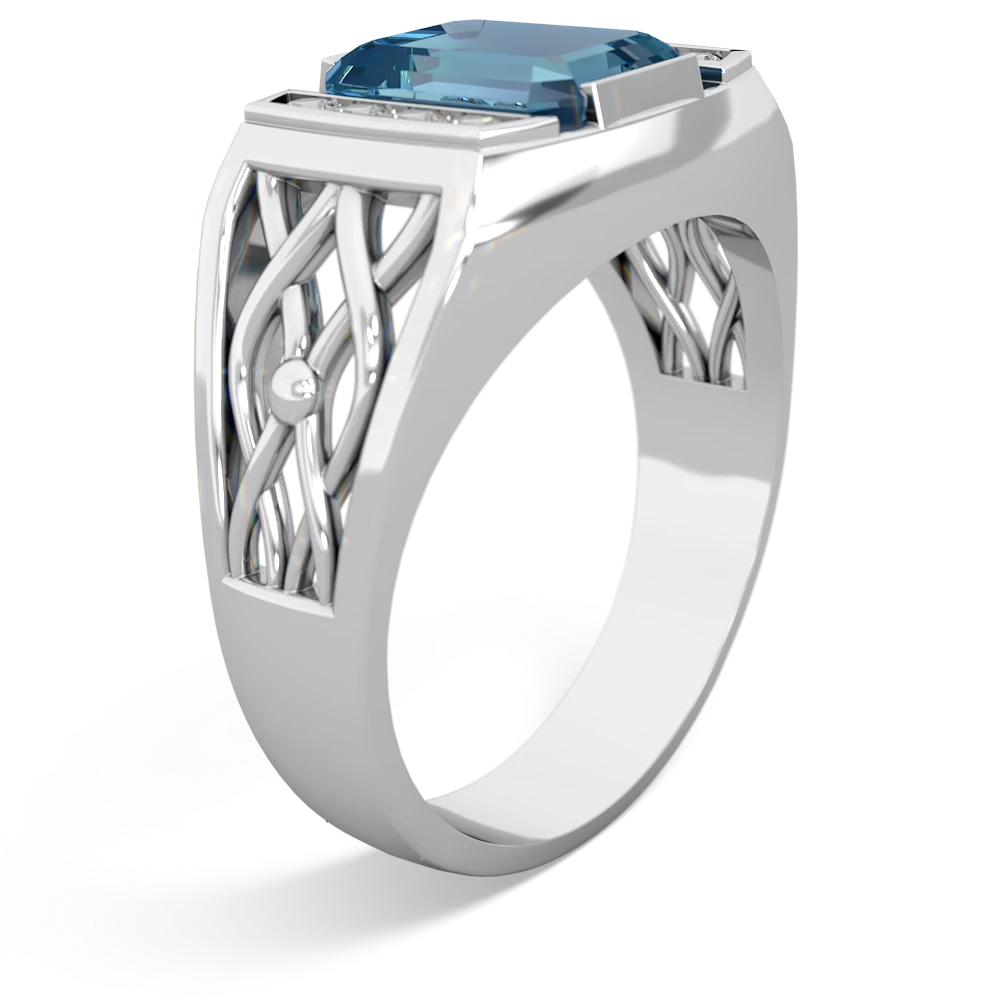 Blue Topaz Men's Vine 14K White Gold ring R0490