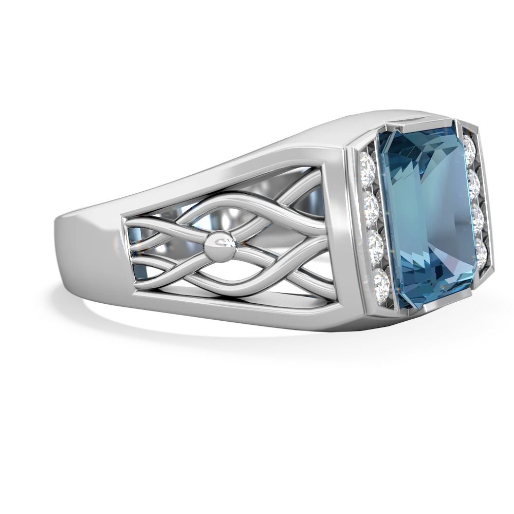 Blue Topaz Men's Vine 14K White Gold ring R0490