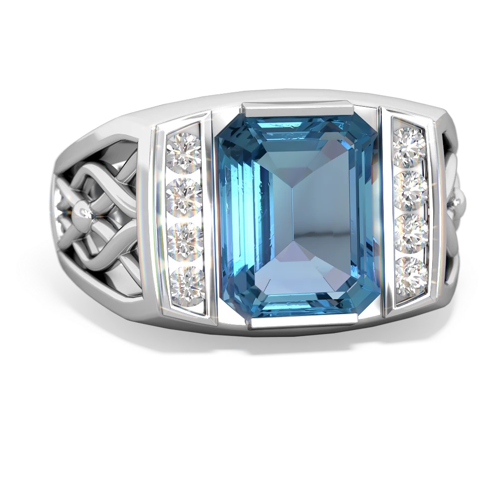 Blue Topaz Men's Vine 14K White Gold ring R0490