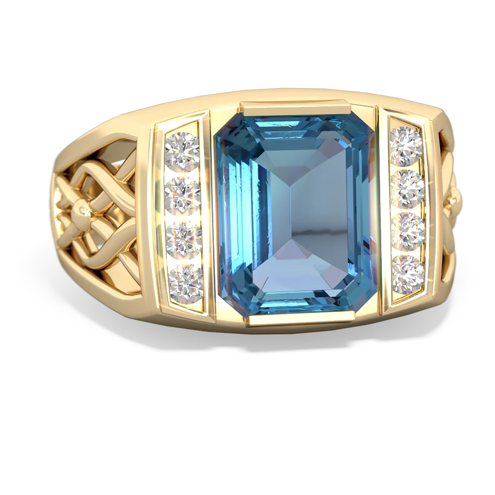 Blue Topaz Men's Vine 14K Yellow Gold ring R0490