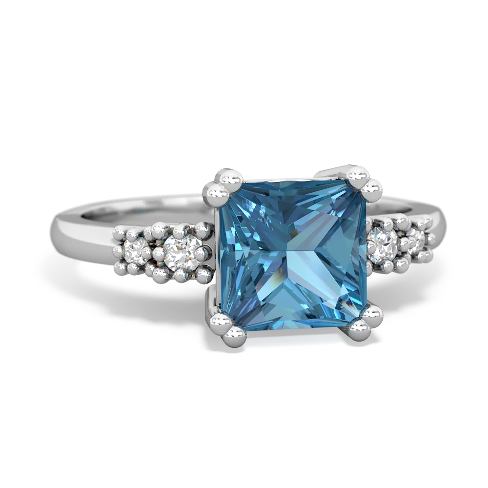 Blue Topaz Art Deco Princess 14K White Gold ring R2014