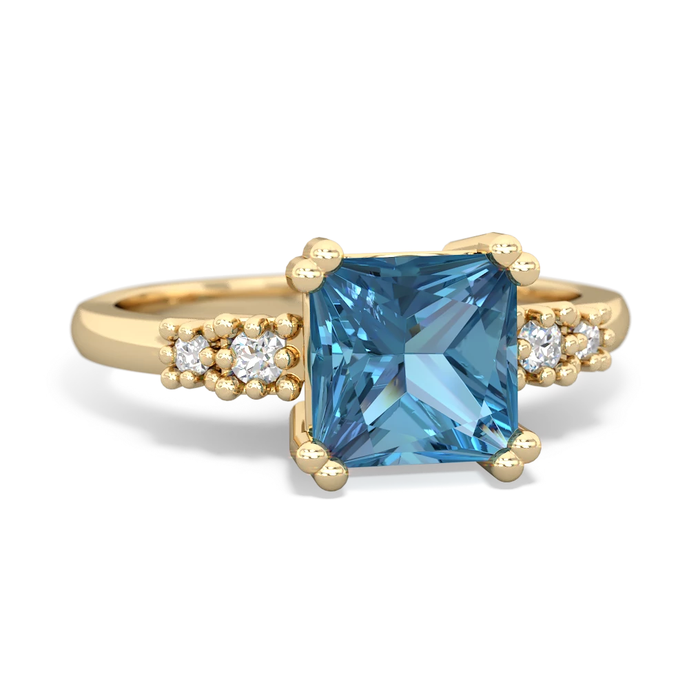 Blue Topaz Art Deco Princess 14K Yellow Gold ring R2014