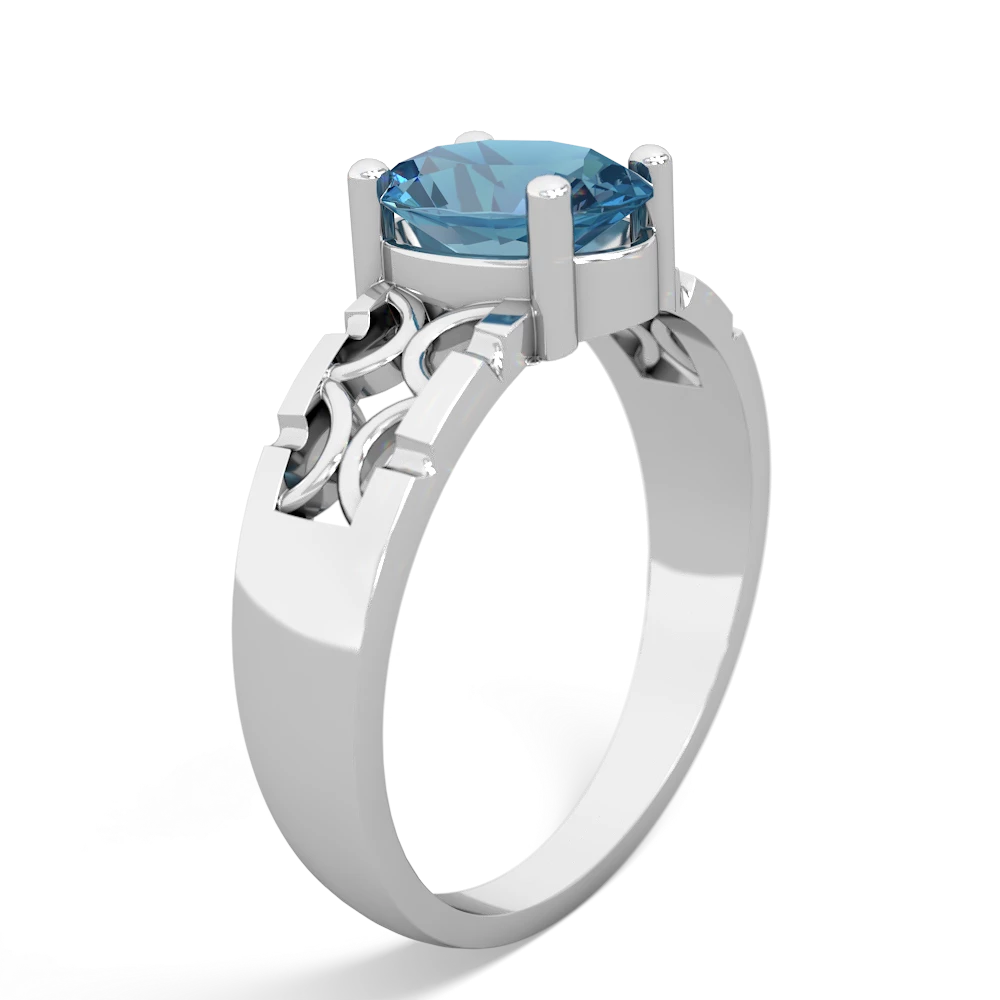 Blue Topaz Art Deco Filigree 14K White Gold ring R2322