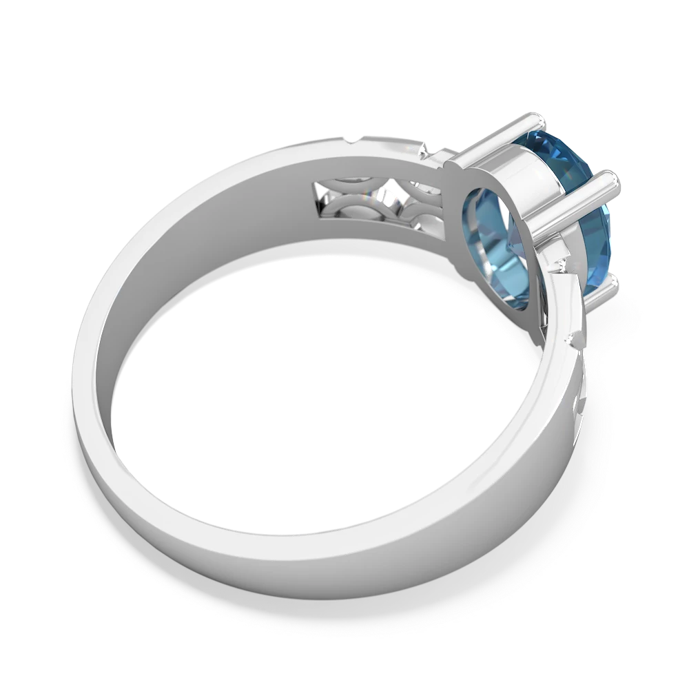 Blue Topaz Art Deco Filigree 14K White Gold ring R2322