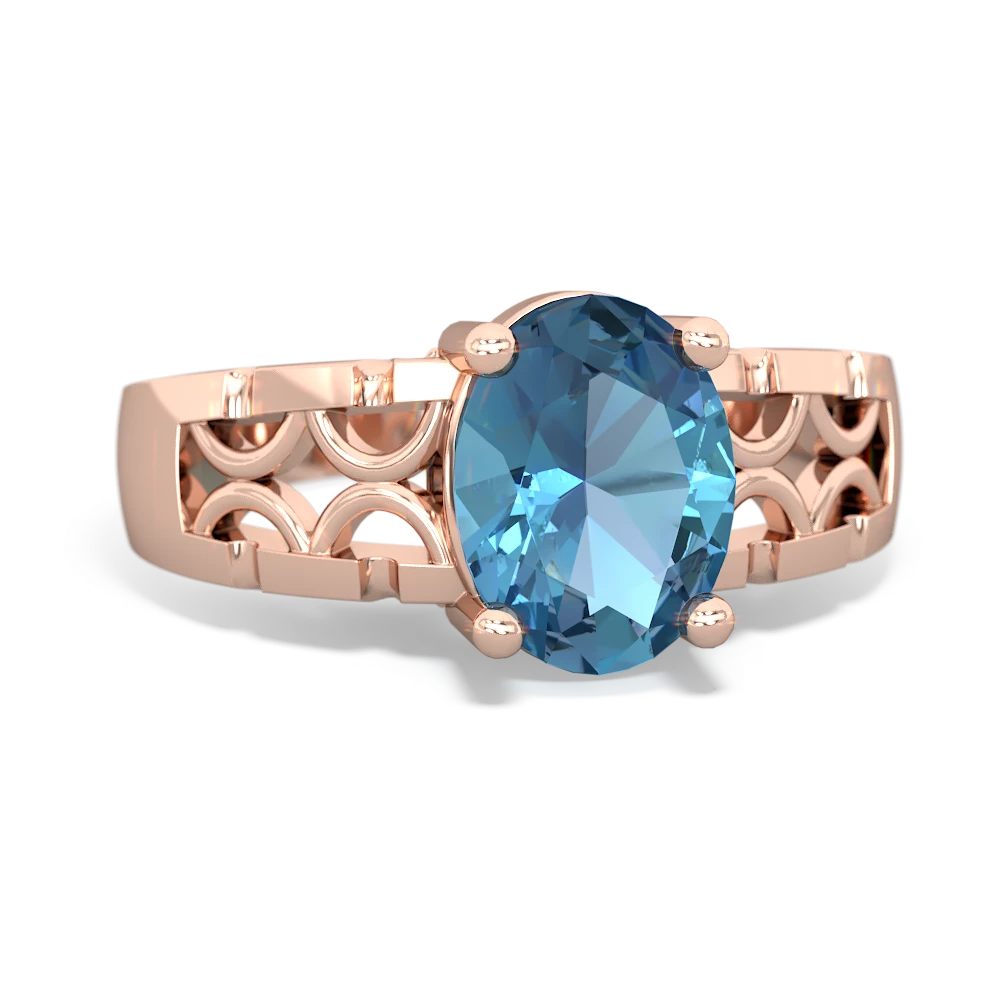 Blue Topaz Art Deco Filigree 14K Rose Gold ring R2322