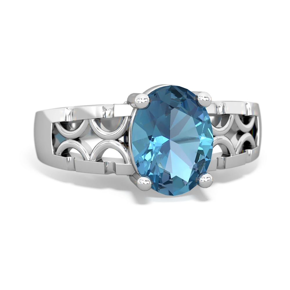 Blue Topaz Art Deco Filigree 14K White Gold ring R2322