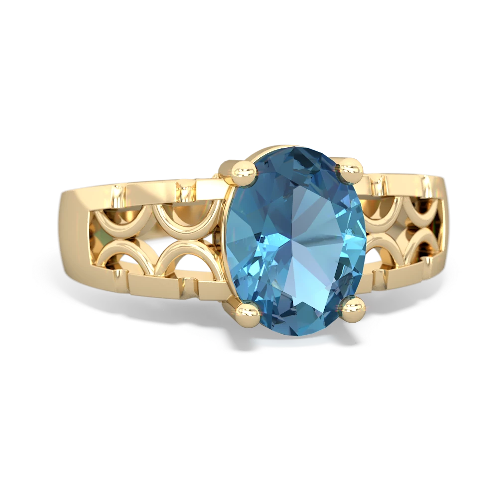 Blue Topaz Art Deco Filigree 14K Yellow Gold ring R2322