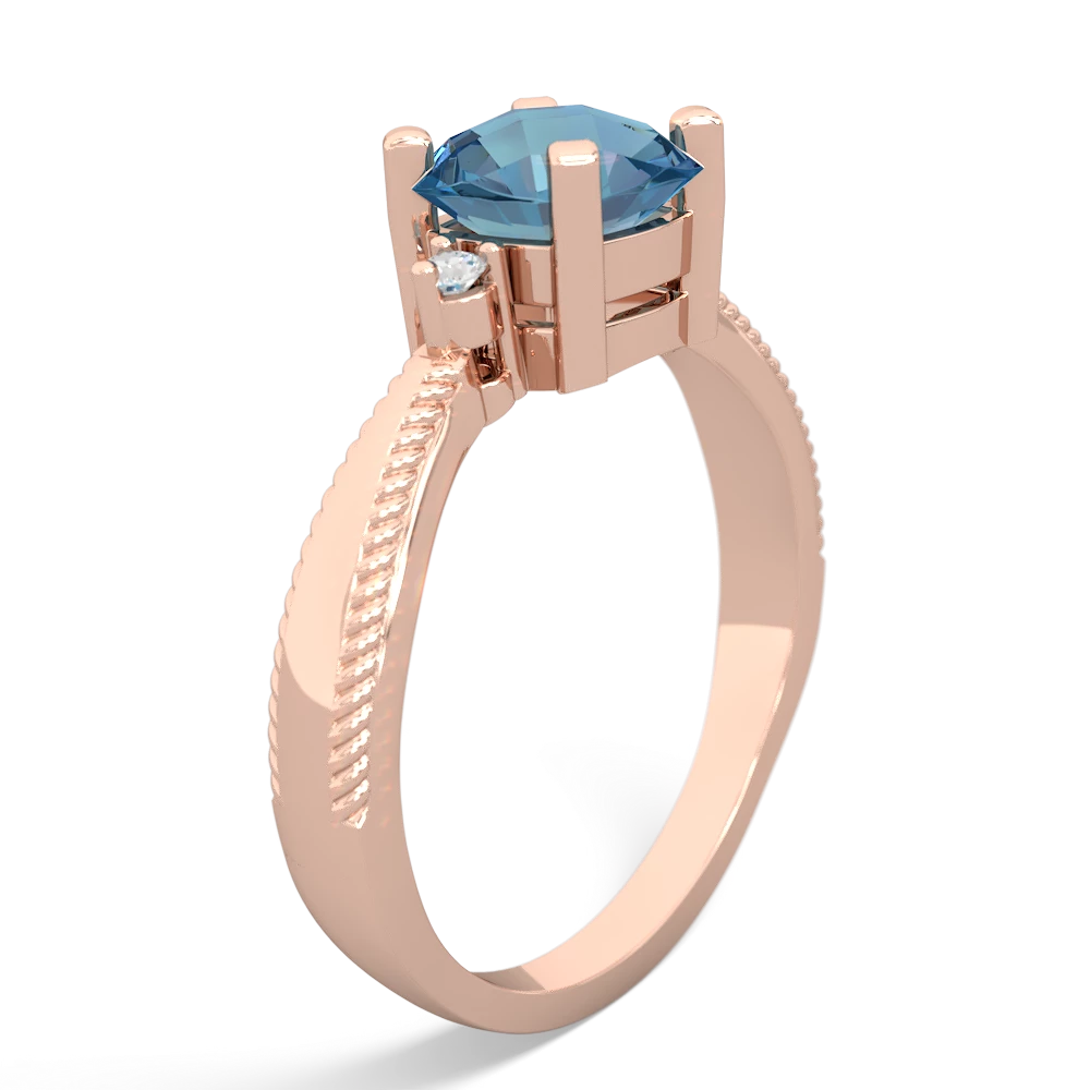 Blue Topaz Cushion Rope 14K Rose Gold ring R2484