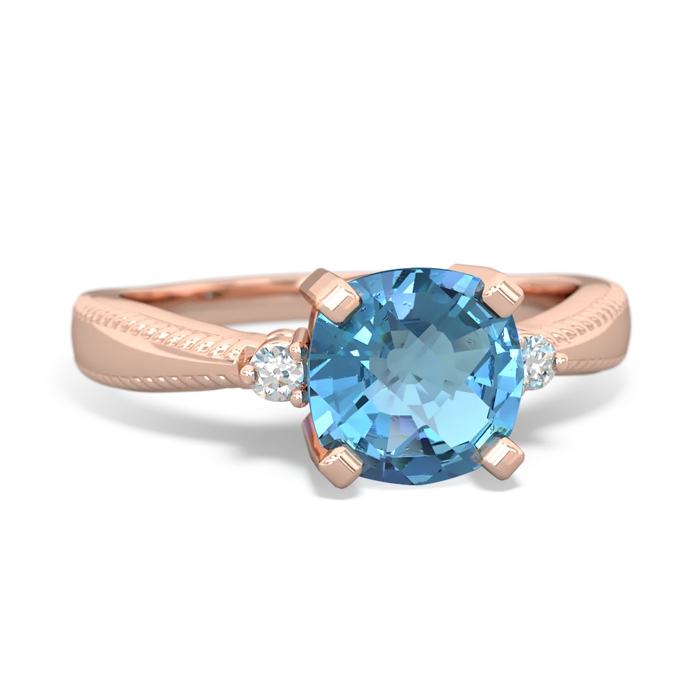 Blue Topaz Cushion Rope 14K Rose Gold ring R2484