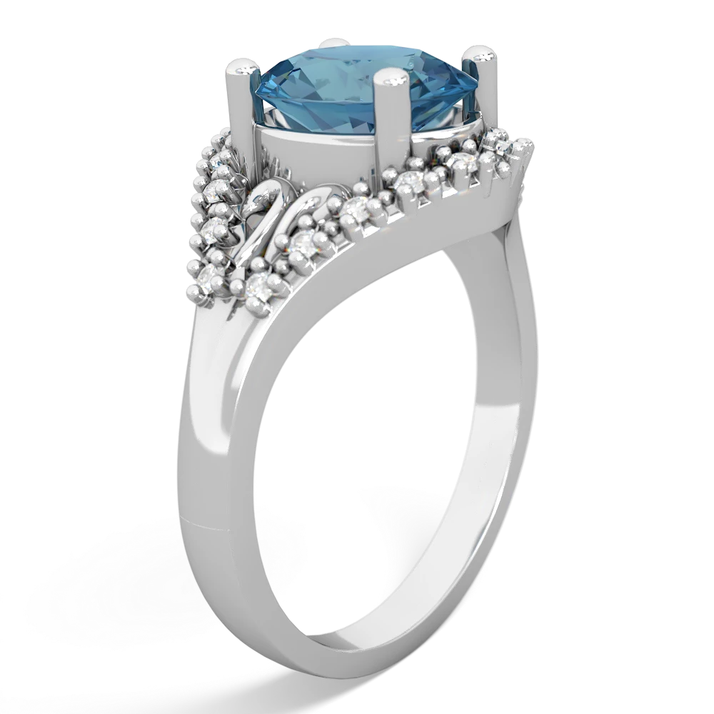 Blue Topaz Antique Style Cocktail 14K White Gold ring R2564