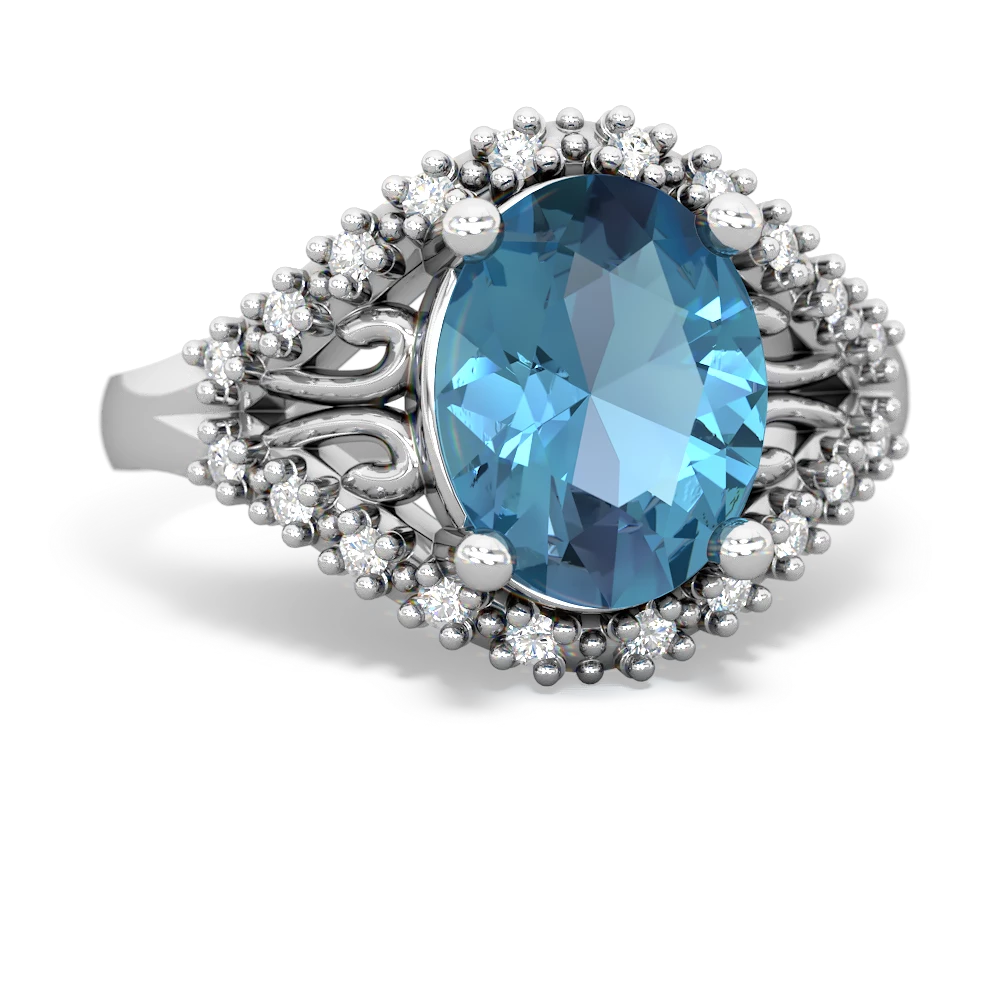 Blue Topaz Antique Style Cocktail 14K White Gold ring R2564