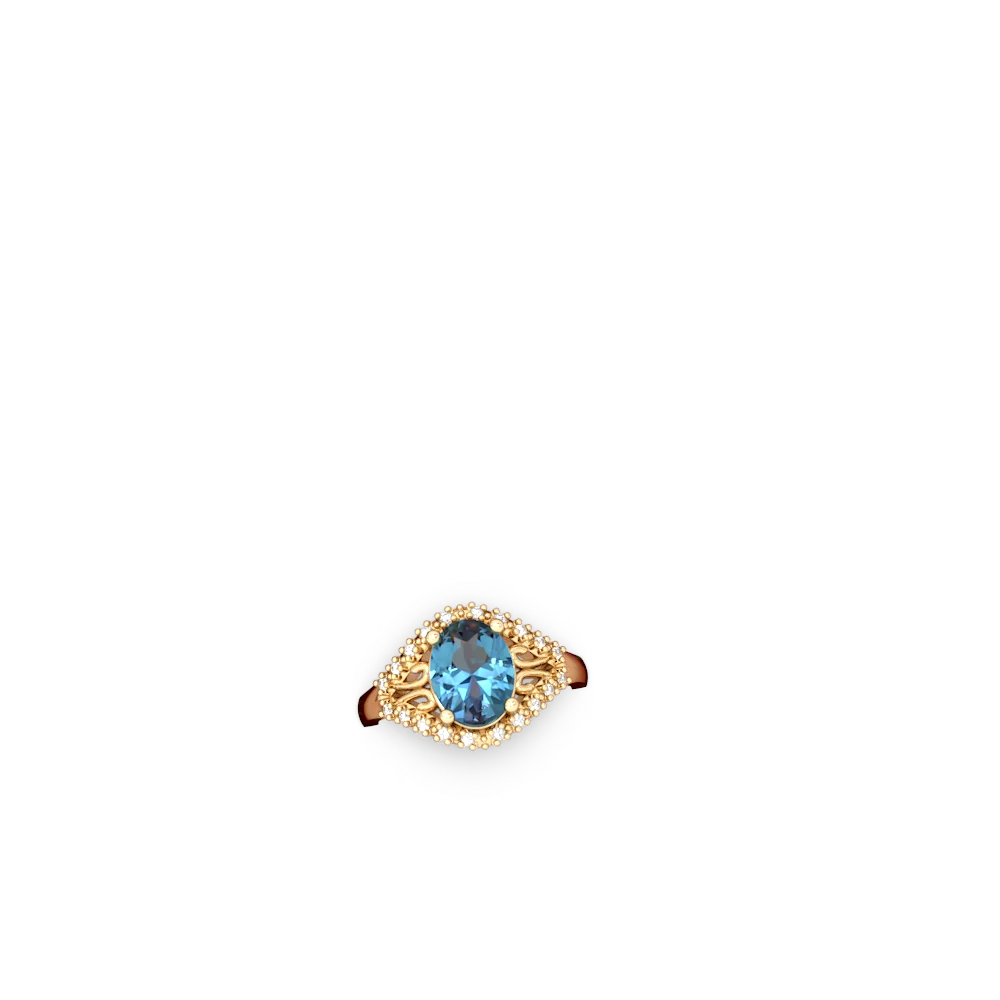 Blue Topaz Antique Style Cocktail 14K Yellow Gold ring R2564