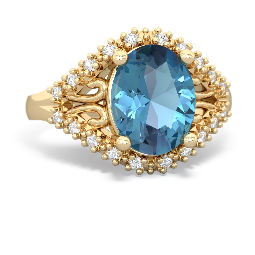 Blue Topaz Antique Style Cocktail 14K Yellow Gold ring R2564