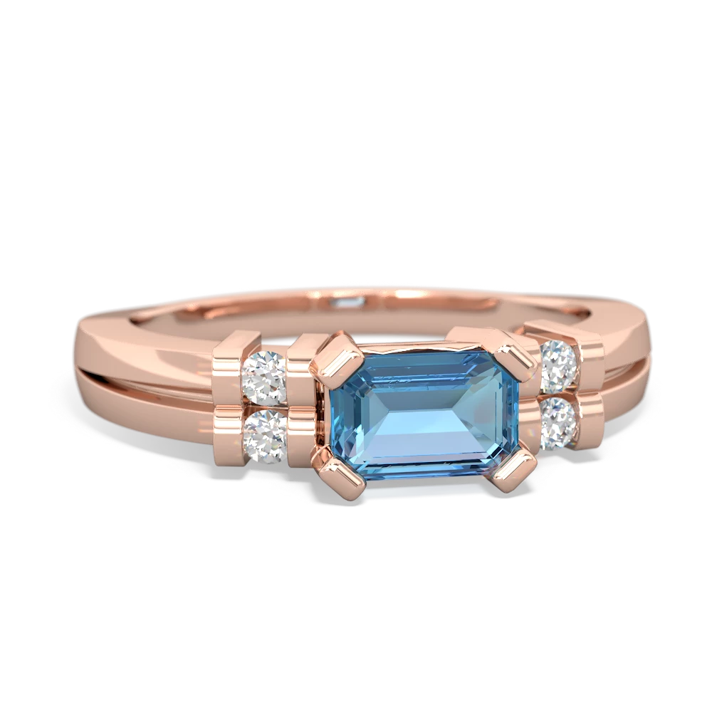 Blue Topaz Art Deco East-West 14K Rose Gold ring R2590