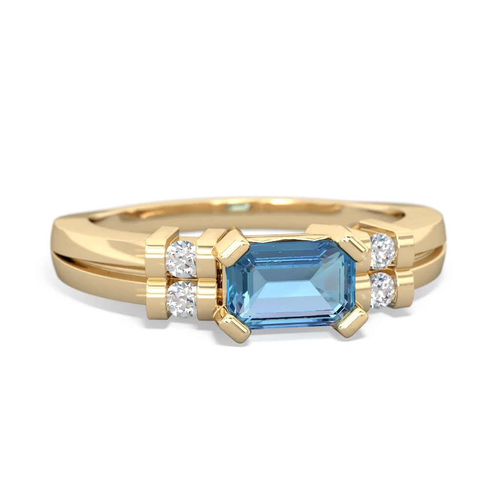 Blue Topaz Art Deco East-West 14K Yellow Gold ring R2590