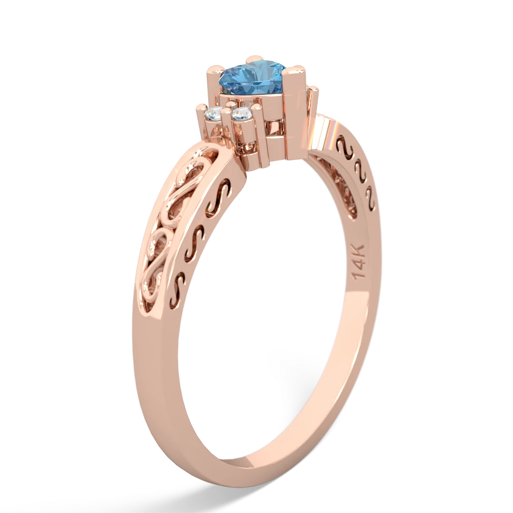 Blue Topaz Filligree Scroll Heart 14K Rose Gold ring R2429